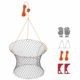 Double Ring Crab Trap, 24 inch Top, 20 inch Bottom, Two Rings Crab Kit, Foldable Fishing Net with Gauge, 60 ft Rope, Wire Grid Bottom