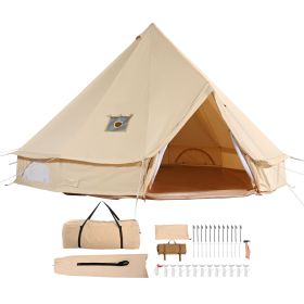 Canvas Bell Tent, 4 Seasons 5 m/16.4 ft Yurt Tent, Canvas Tent for Camping with Stove Jack, Breathable Tent Holds up to 8 People