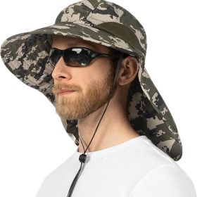 Wide Brim Sun Hat with Neck Flap, UPF50+ Hiking Safari Fishing Hat for Men Women, Sun Protection Beach Hat (Color: Green Camo)