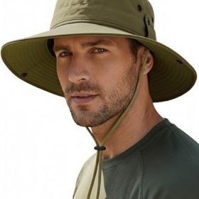 Wide Brim Sun Hat for Men, Outdoor Fishing & Hiking Hat UPF 50+, Boonie Hat with Chin Strap, Quick Dry (Color: Army Green)